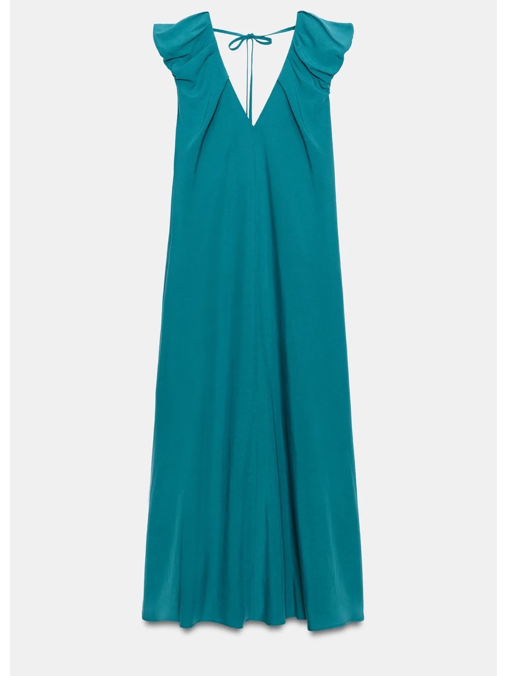 Zara NWT / Sz Small / Teal V-Neck Flutter Sleeve Maxi Dress - Picture 6 of 11